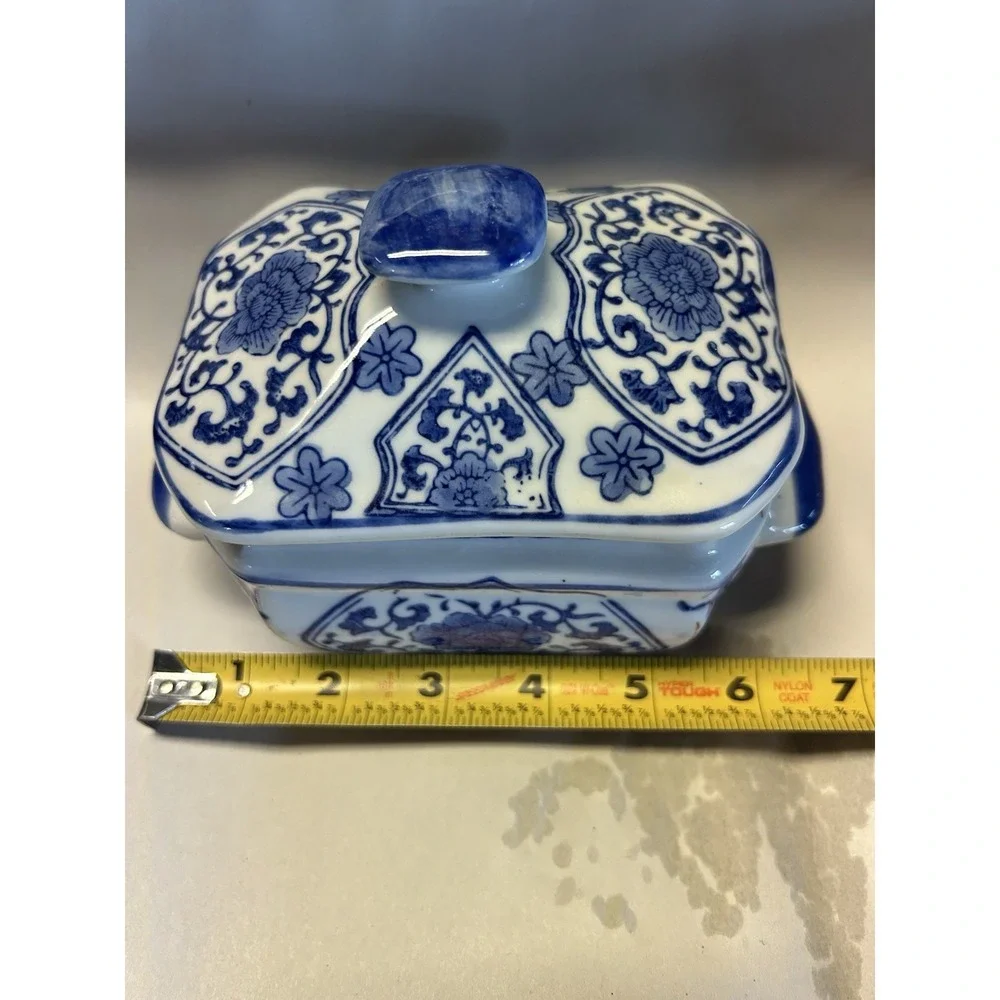 Vintage Blue & White Chinese Bowl with Lid, Hallmarked